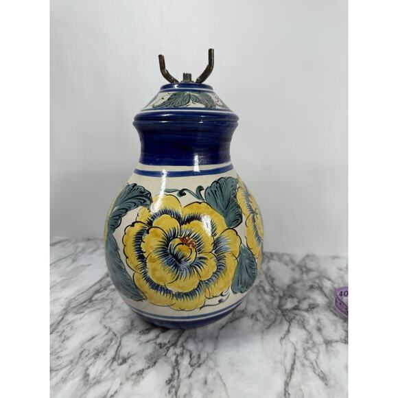 Talavera Pottery Table Lamp Yellow Floral Hand Painted Mexican No Wire or Shade - Picture 3 of 8
